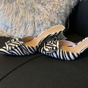 Gianni Bini, black and white zebra  print, suede, Calf hair mules.